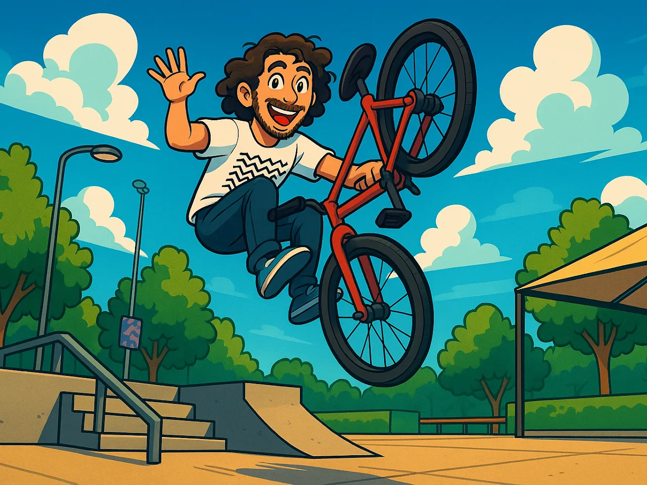 Illustration of bike riding at a skate park